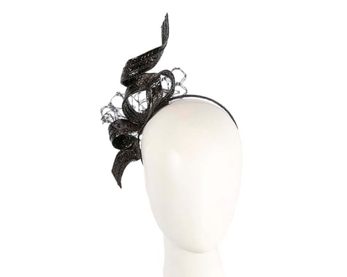 Black leather racing fascinator by BELIEVERA
