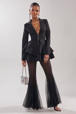 AKIRA Work Hard Play Hard Blazer Mesh Jumpsuit | Black | Size 1X