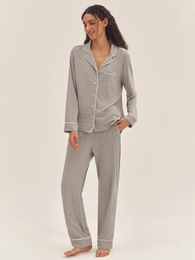 Long Sleeve Bamboo Pajama Set ADELINE - Cloud Grey / Bottoms / XXL