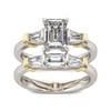 Jeulia Three Stone Emerald Cut Sterling Silver Ring Set