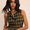 Khaki Green Gingham Button Front Top