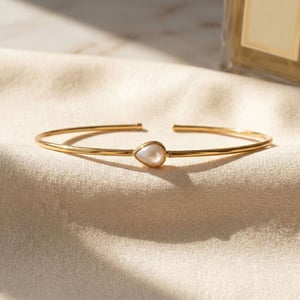 Gold Plated Minimalist Pearl June Birthstone Bangle