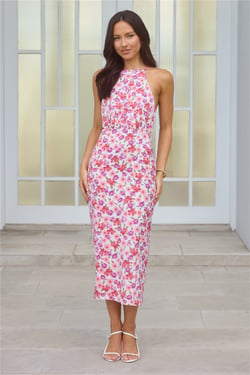 Whimsical Flower Midi Dress Pink