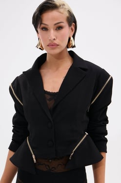 AKIRA Zipped Up Peplum Blazer | Black | Size Large