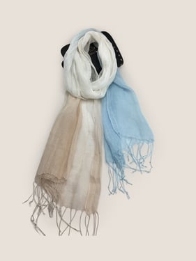 Linen Gradient Fringed Light Scarf - Sky Khaki / One Size
