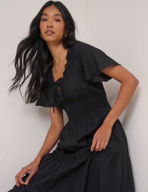 Black Tiered Caliope Midi Dress