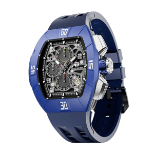 TSAR BOMBA Men's Quartz Watch | Dynamic Blue | Atomic TB8214 | Fluororubber Bezel | Luxury Sport Watch | 50M Waterproof Sapphire Glass FKM Rubber Strap