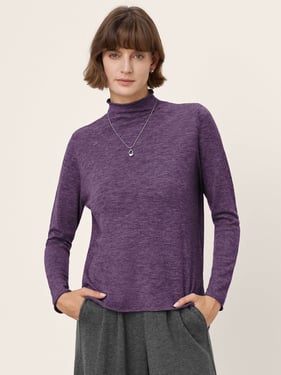 100% Extra-Fine Merino Wool Mock Neck Sweater with Rolled Edge ELA - Violet Velvet / L