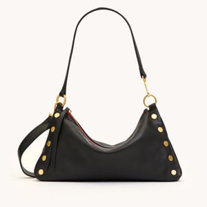 Hammitt Kyle Black Brushed Gold Red Zip Med