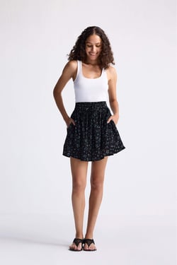 Drawstring Short Skirt in Dark Blue Florals - Ditzy wildflowers / 2XL