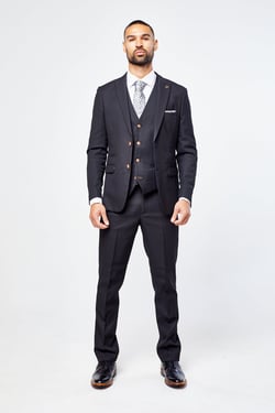 Max - Black Three Piece Suit with Contrast Buttons