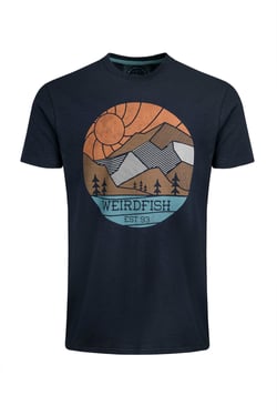 Weird Fish Foothills Organic Cotton Front Print T-Shirt Navy Size 2XL