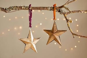 nkuku Roshani Star Baubles Set Of 2 | Christmas Decorations | Antique Brass