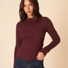Burgundy Boat Neck Frill Ribbed Top