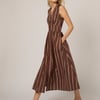 Brown Pinstripe Sleeveless Starlight Midi Dress