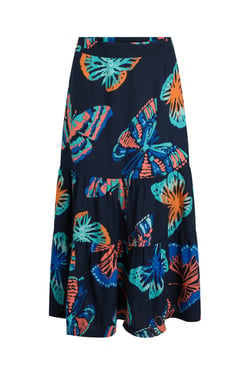 Weird Fish Cassis Lenzing EcoVero™ Printed Viscose Tiered Skirt  Dark Blue Size 8