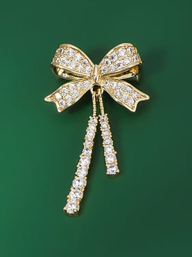 Alloy & Crystal Bow Fringed Mini Brooch - Golden Lustre / One Size