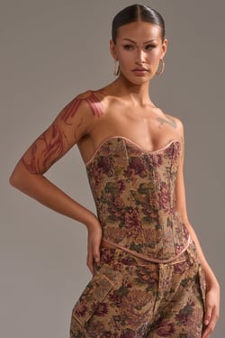 AKIRA Glam Squad Rhinestone Brocade Corset Top | Black | Size 2X