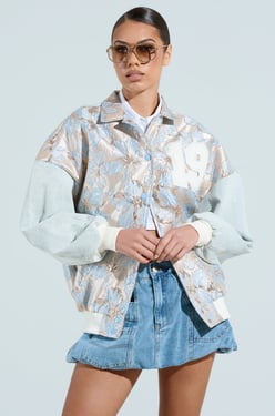 AKIRA Aliya Brocade Bomber Jacket | Size Large