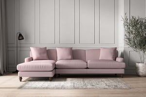 nkuku Deni Left Hand Chaise Sofa | Make To Order | Grand | Recycled Cotton Lavender