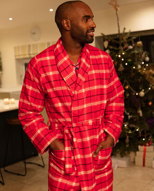 Noél Mens Super Cosy Check Long Dressing Gown - XL