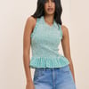 Turquoise Gingham Shirred Halterneck Tizzy Top