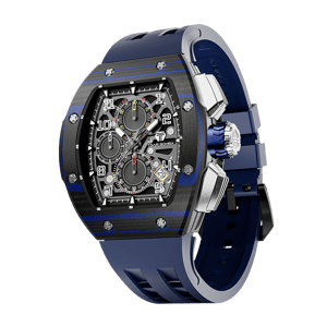 TSAR BOMBA Men's Quartz Watch | Blue | Atomic TB8214 | Carbon Fiber Bezel | Luxury Sport Watch | 50M Waterproof Sapphire Glass FKM Rubber Strap