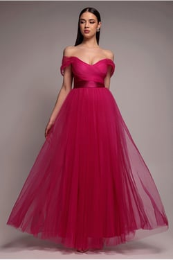 Goddiva Off The Shoulder Princess Maxi Dress - Hot Pink