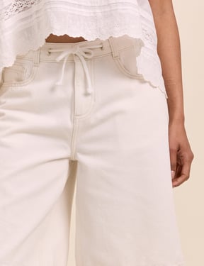 White Drawstring Bermuda Denim Shorts