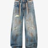 Retro Ink-Splashed Ripped Jeans - Blue / XL