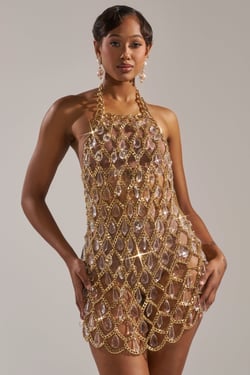 AKIRA Oh Hot Damn Rhinestone Mini Dress | Size Large/XL