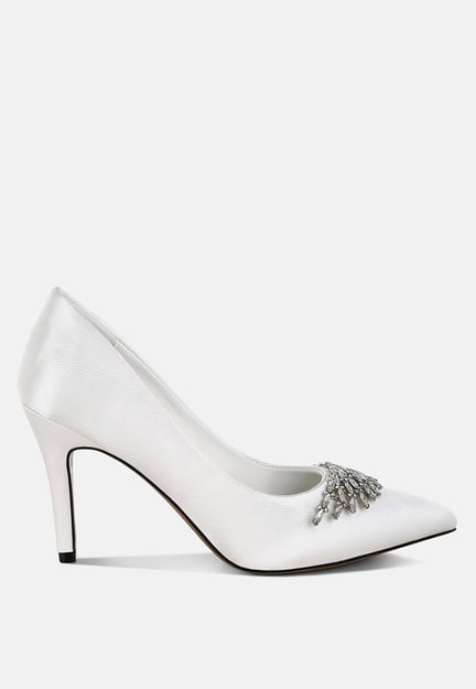 Rhodolia Diamante Brooch Detail Satin Pumps