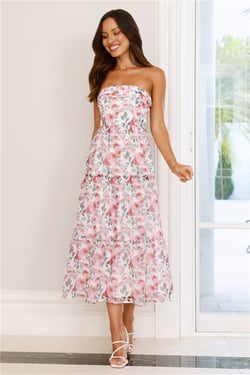 Like Wearing Poetry Strapless Midi Dress Pink