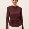 Wool Mock Neck Waist Pleat Top ISOLDE - Ruby / M