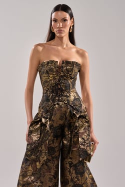 AKIRA Lotus Brocade Corset Top | Black | Size 1X