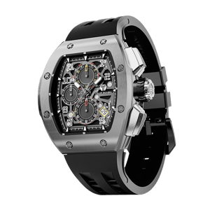 TSAR BOMBA Men's Quartz Watch | Silver | Atomic TB8214 | Stanless Steel Bezel | Luxury Sport Watch | 50M Waterproof Sapphire Glass FKM Rubber Strap