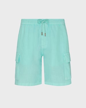 Vilebrequin - Men Linen Bermuda Shorts Cargo Pockets - Bermuda - Baie - Green - Size XXXL