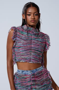 AKIRA Shes Gone, Dance On Girl Shredded Denim Top | Size 1X