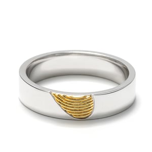Jeulia Half Heart Fingerprint Inlay Sterling Silver Men's Band