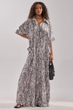 AKIRA She's Rich Oversized Satin Jumpsuit In Snake Print | Black | Size Large/XL