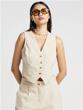 Brave Soul Tailored Vest Waistcoat - Almond - XS