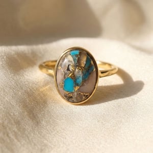 Statement Opal Turquoise Gemstone Gold Vermeil Ring - UK P (approx. 17.9mm diameter | US 7 ¾ | EU 56)