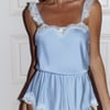 Midnight Rendezvous Satin Pajama Romper Blue