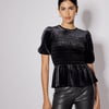 Black Velvet Puff Sleeve Peplum Top