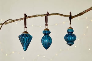 nkuku Manipur Baubles Set Of 3 | Christmas Decorations | Indigo