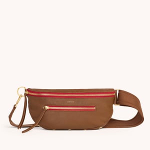 Hammitt Charles Crossbody Mahogany Pebble Brushed Gold Red Zip Med