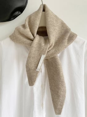Merino Wool Knitted Triangle Scarf - Khaki Beige / One Size