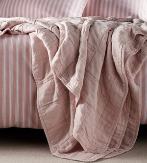 Blush Pink Finn 100% Cotton Quilted Throw - King/Super King
