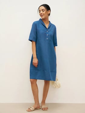 Linen Shawl V-Neck Half Sleeve Minidress LIVIA - Sea Blue / XXL