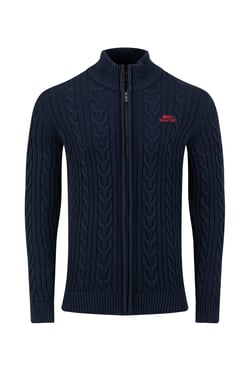 Weird Fish Bexley Full Zip Cable Knit Jumper Navy Size XL